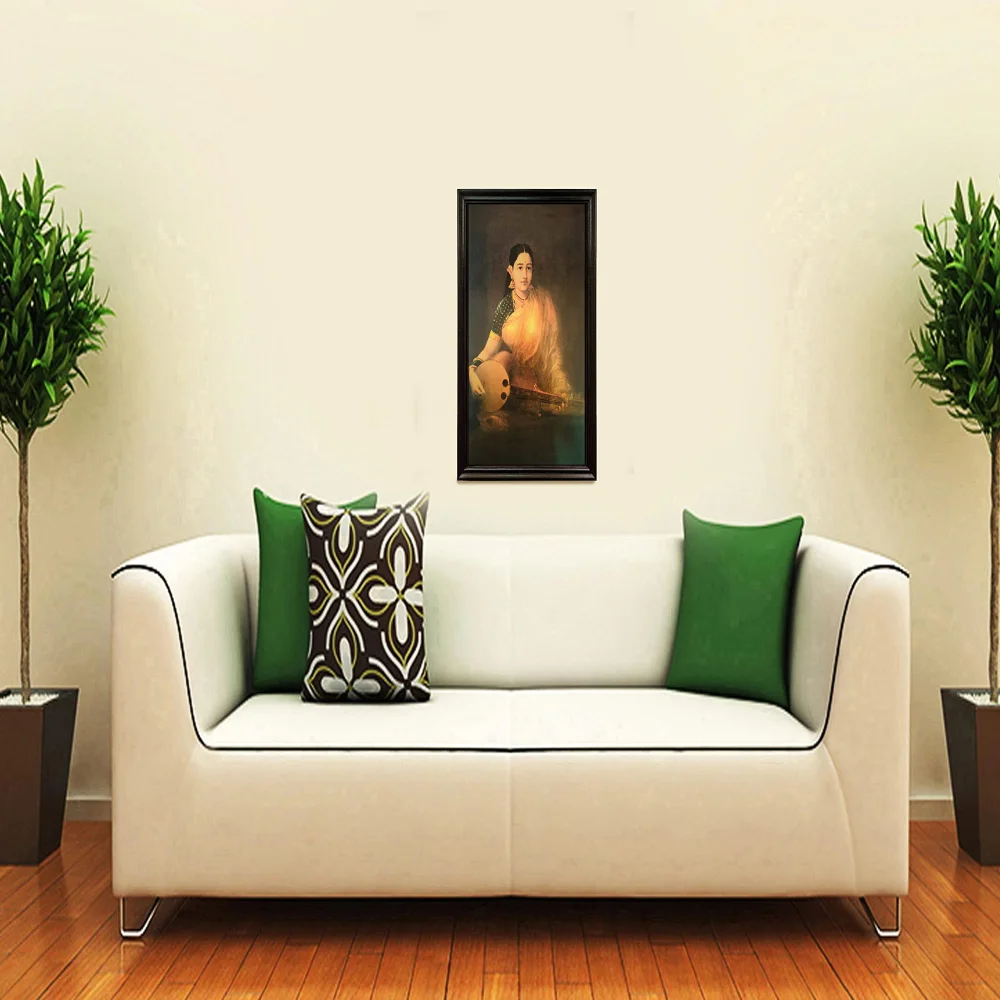 'Lady with Swarbat'' Digital Reprint With Lamination And Wood Frame, Size(13.6 x19.2 Inch)