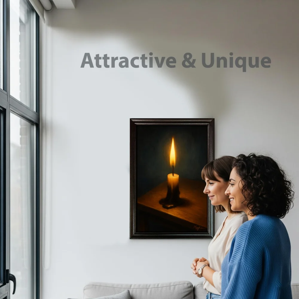 EMPEROR ART GALLERY®,Candle Flame Canvas Wall Art with Premium Wooden Frame, 16 x 23 inch, Dark Atmospheric Print