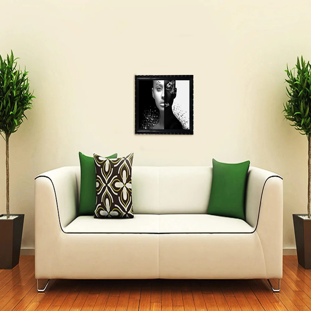 Emperor Art Gallery, Black & White Lady Digital Re Print With Wood Frame With Carving Designed (13x18.1) In