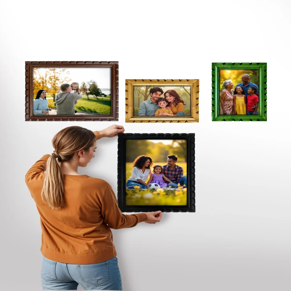 EMPEROR ART GALLERY®, Wooden Photo Frame Set, 4 Colours, 12 x 18 inch (2), 12 x 9 inch (2) Carved Design, No Glass