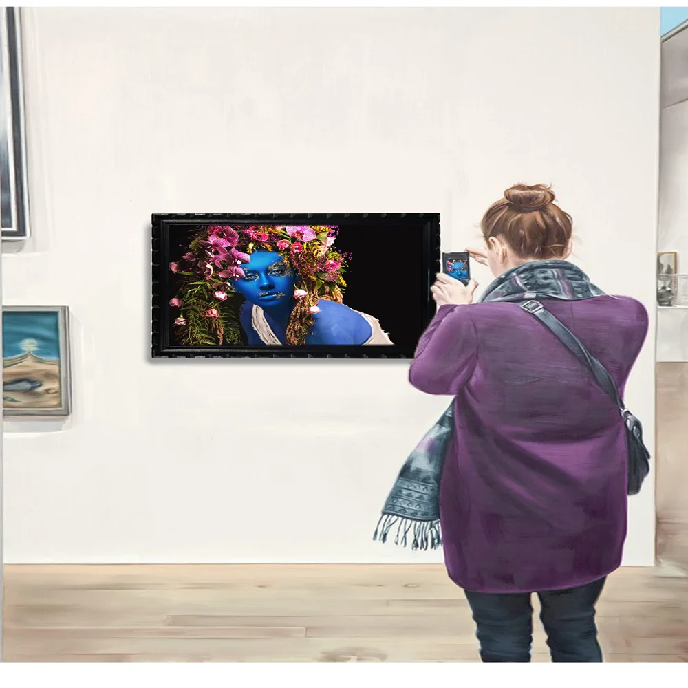 Mperor, Lady With Flower Digital Re Print With Wood Frame With Carving Designed (13x18.1) In