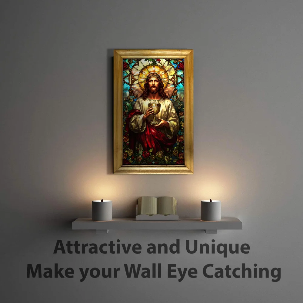 Jesus Christ Painting Wall Art, 48 x 30 cm, Natural Colour Wooden Frame, Film Laminated Digital Re-Print