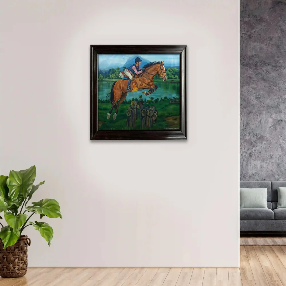 EMPEROR ART GALLERY®, Horse Riding Canvas Wall Art, Premium Wooden Frame, 32 x 24.8 inches