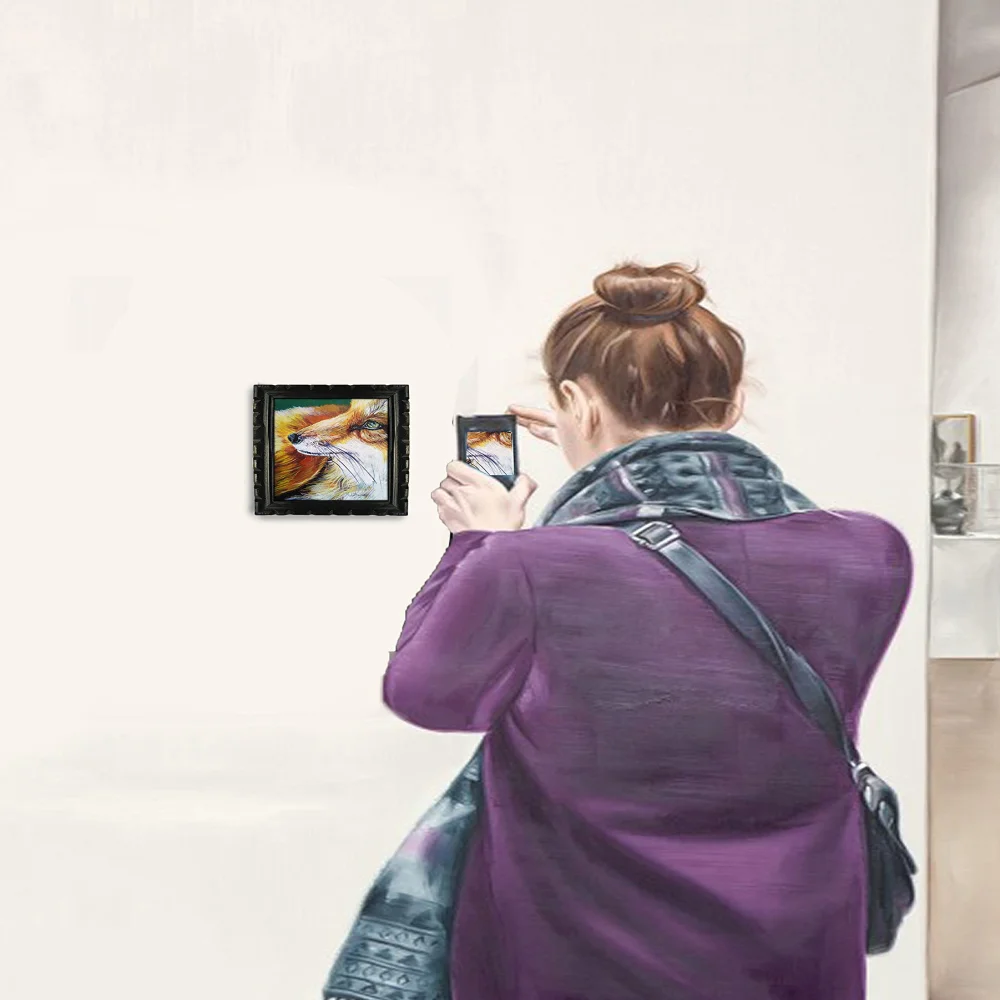 EMPEROR ART GALLERY,fox Handmade Acrylic Painting On canvas With Wooden Frame (7x5.6) In