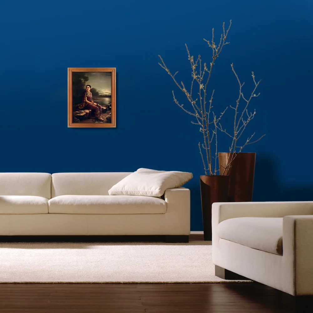 Radha in the Moonlight Laminated DIgital Re-Print with TEAK Wood Frame Digital Reprint 12.5 inch x 9 Painting