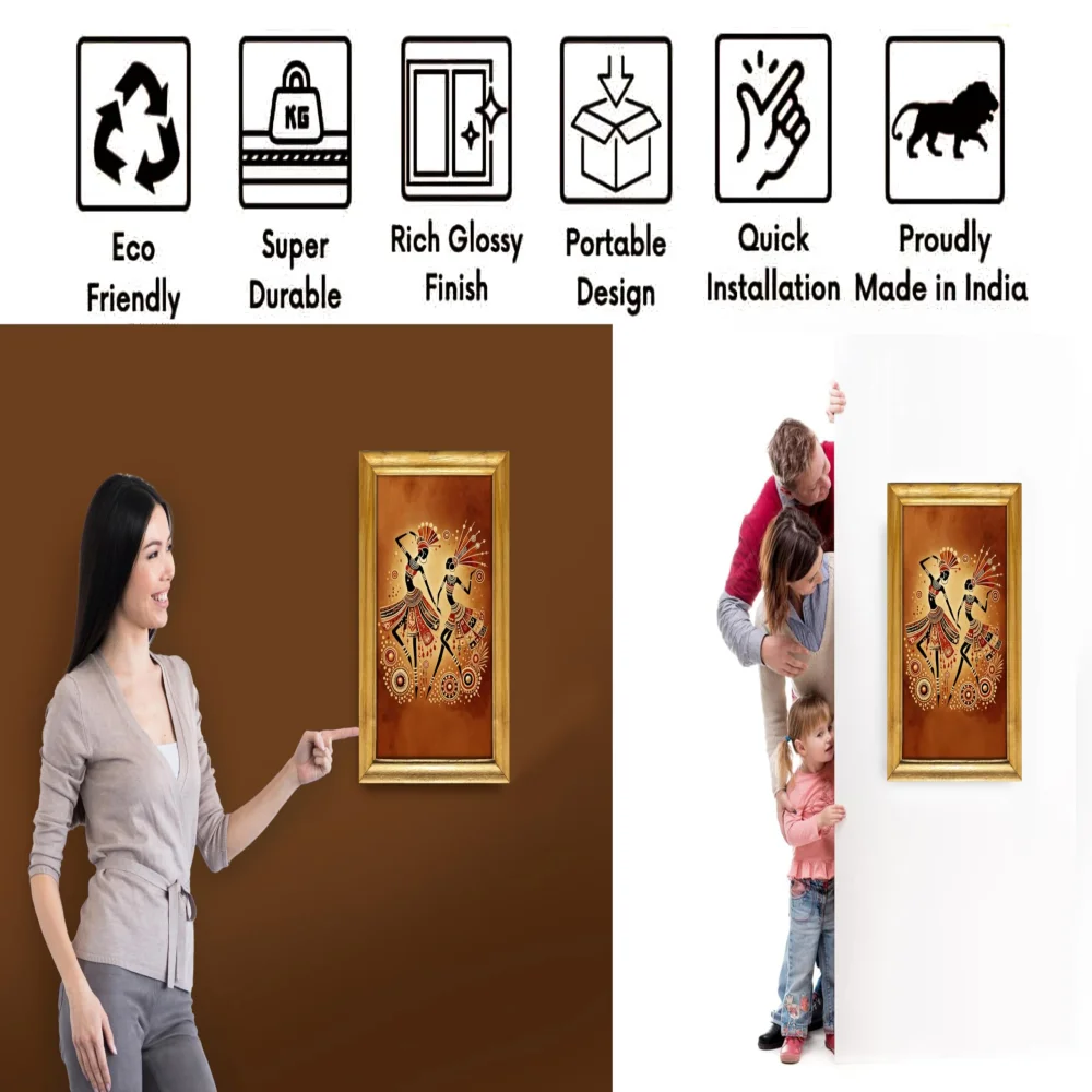 Traditional Dance Wall Art, Laminated Digital Print, 28 cm x 48 cm, Wooden Frame, Natural Colour