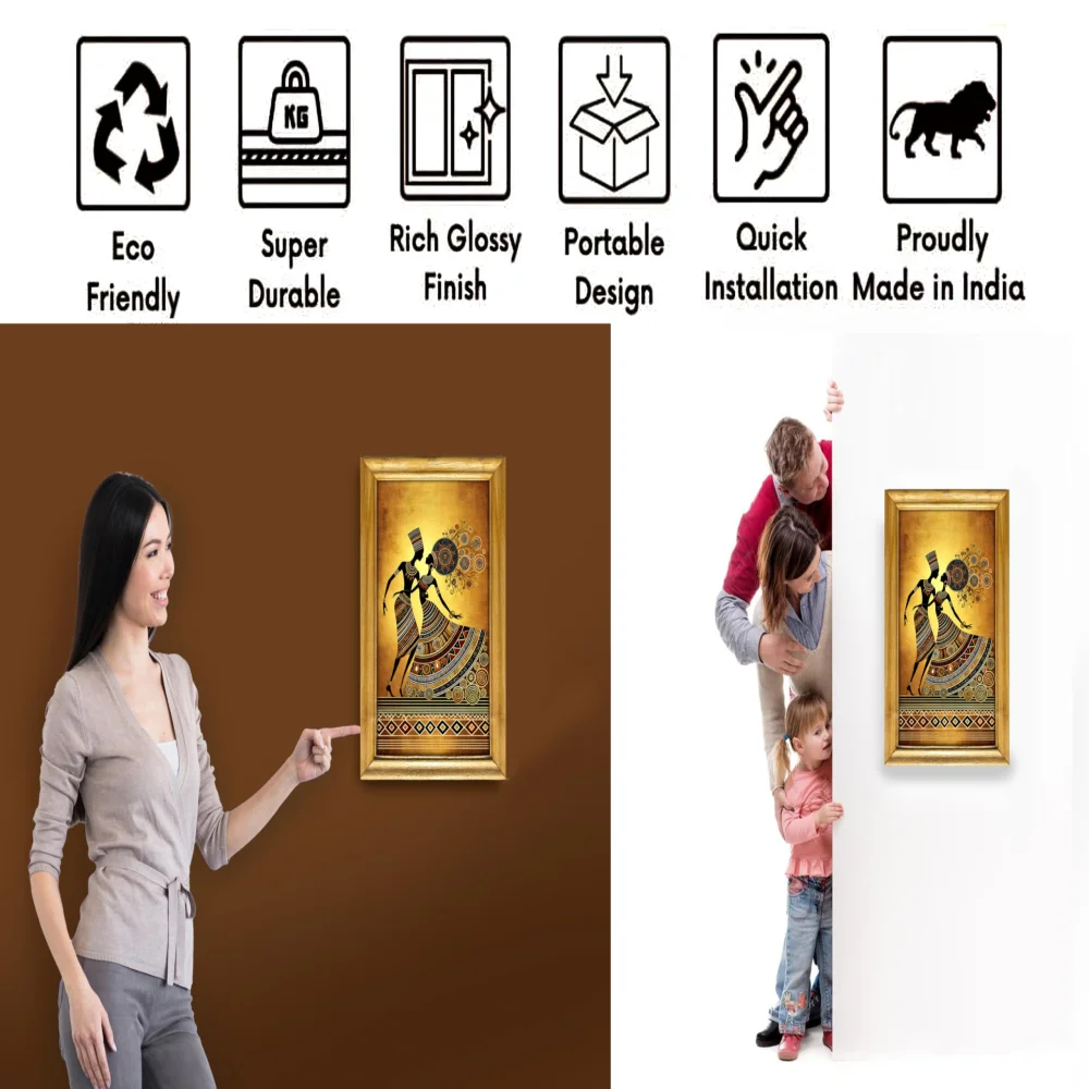 African Dance Wall Art, Laminated Digital Print, 28 x 48 cm, Wooden Frame, Natural Colour