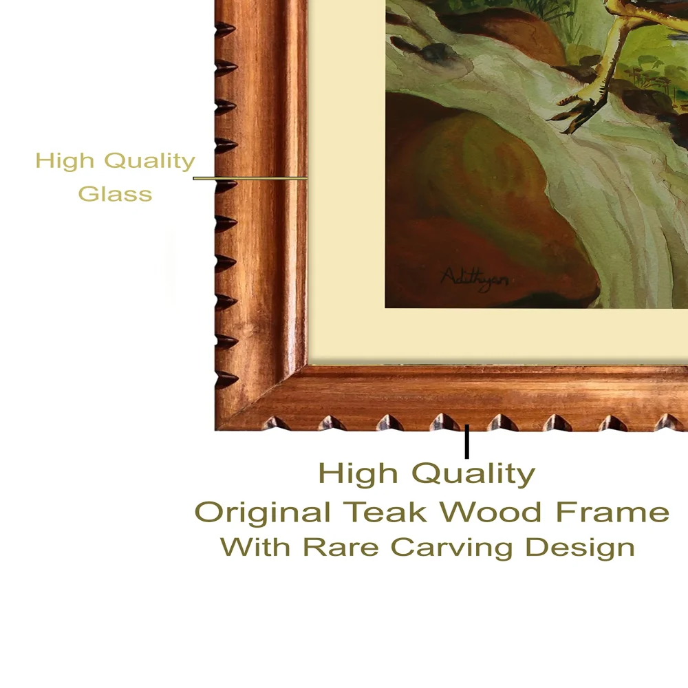EMPEROR ART GALLERY, ''Pikok'' Original Handmade Water Painting With Teak Wood Frame For Wall(29.4x23) In