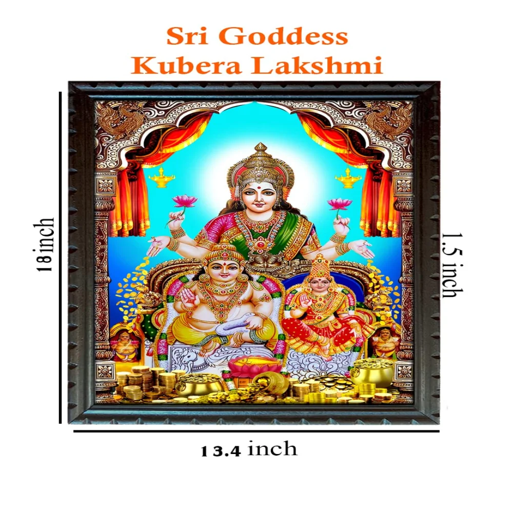Sri Goddess Kubera Lakshmi Laminated Photo With Wood Frame