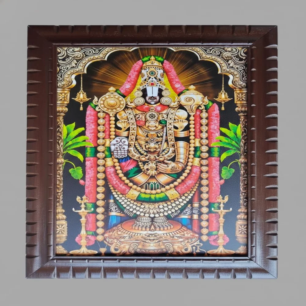 EMPEROR ART GALLERY®,Lord Venkateswara Swamy Religious Photo Frame, Carved Wooden Frame, 17x23 Inch, Film Laminated Digital Print
