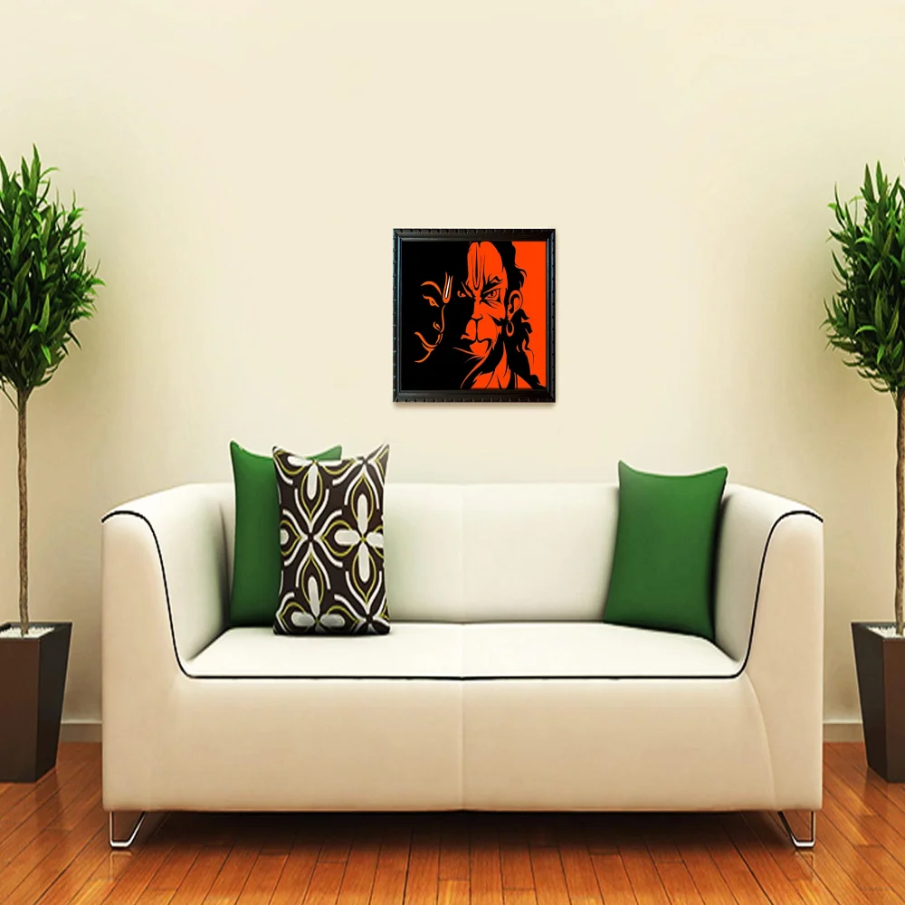 Lord Hanuman Laminated Digital RePrint With Original Wood Frame (18x13.4)