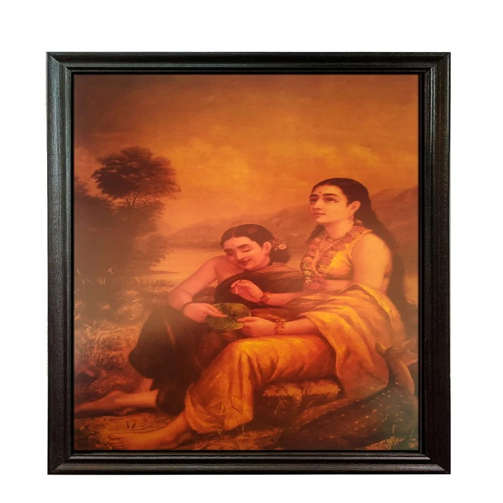 'Sakuntala’s Love Letter To Her Royal Lover Dushyanta'' Digital Reprint With Lamination And Wood Frame, Size(13.6 x19.2 Inch)