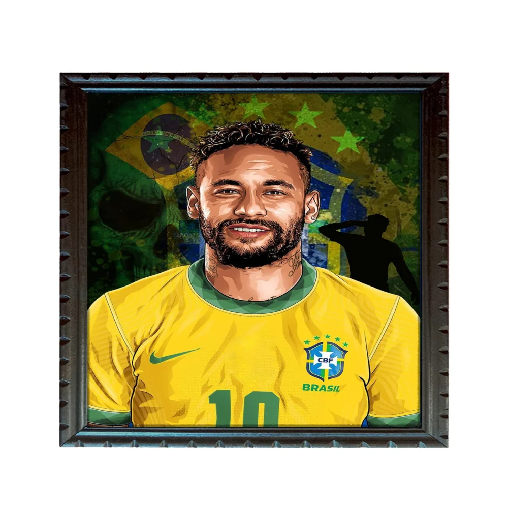 Neymar Digital Reprint With Original Wood Frame (13.5 x 18) Inch , Black Digital Reprint