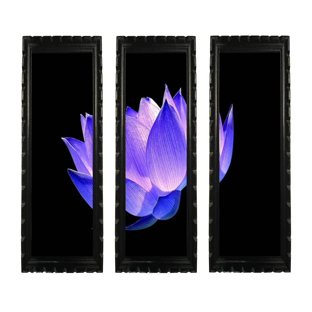 Mperor Flower Digital Re Print With Original Carving Designed Wood Frame Size(7.6x18) inch