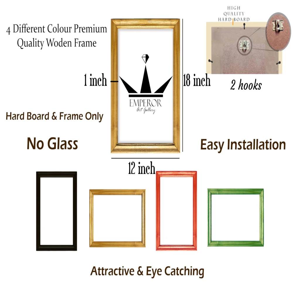 EMPEROR ART GALLERY®,Premium Wooden Picture Frame, 12 x 18 inches, 4 Colours, with Hardboard Back and 2 Hooks