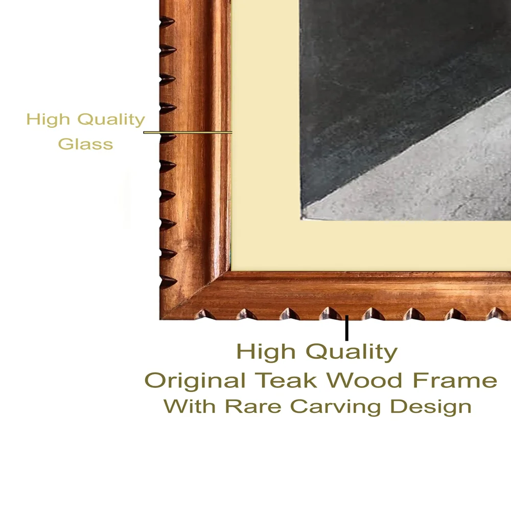 EMPEROR ART GALLERY, Original Handmade Pencil Drawing With Teak Wood Frame For Wall(19x19.3) In