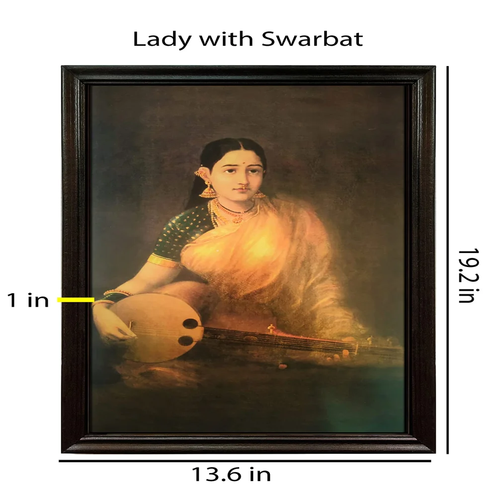 'Lady with Swarbat'' Digital Reprint With Lamination And Wood Frame, Size(13.6 x19.2 Inch)