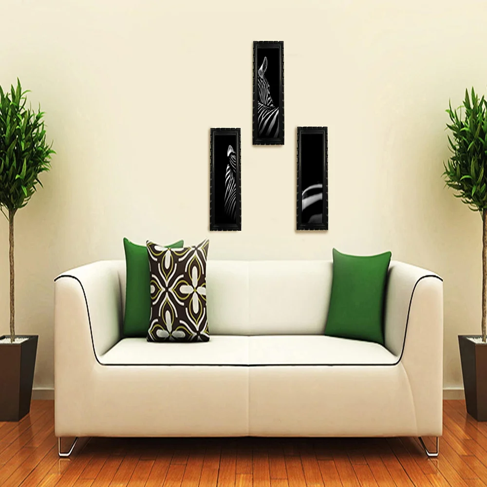 Mperor, Zebra Digital Re Print With Wood Frame With Carving Designed (5.2x13.6) In Peace Of 3