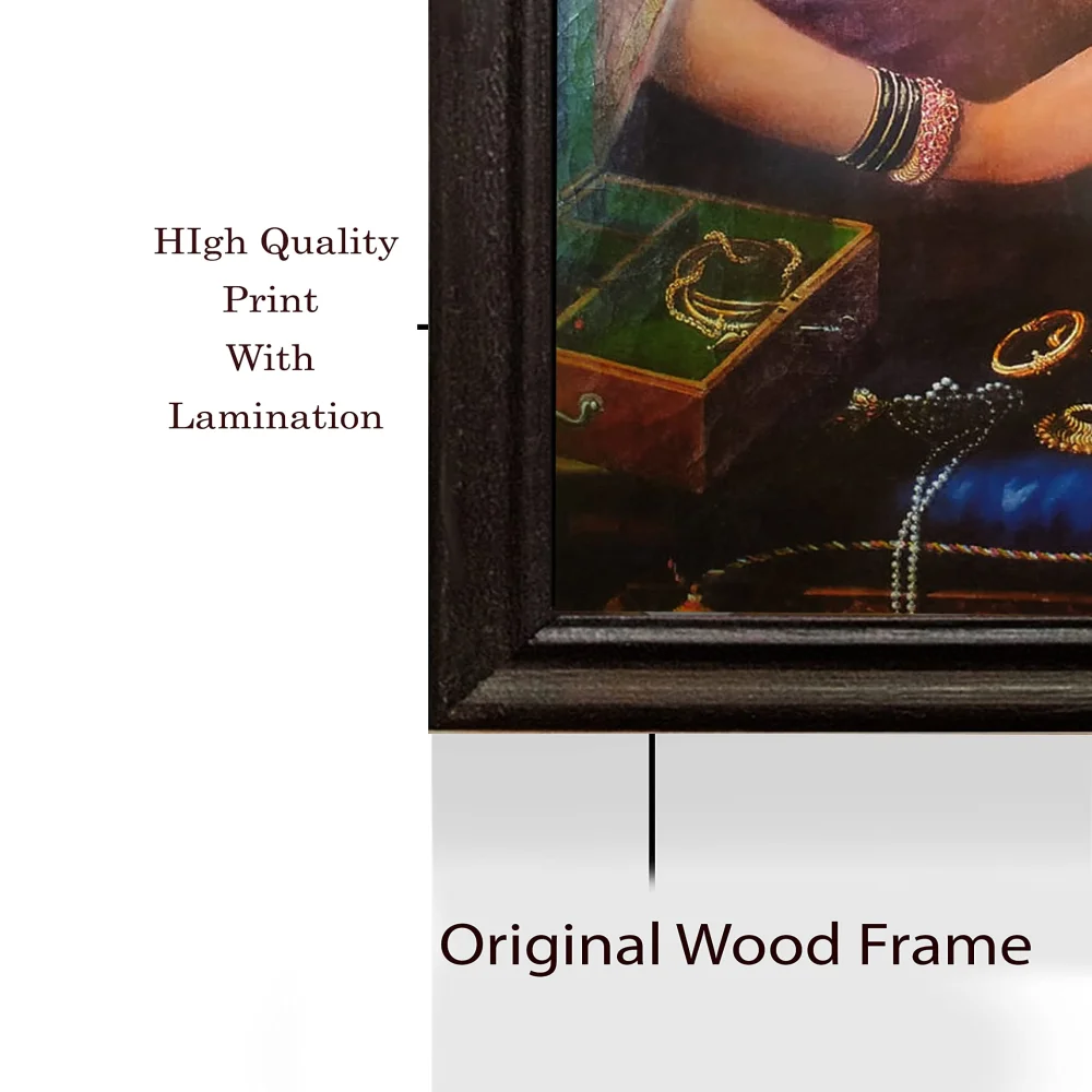 Mperor, ''Yesodha Adorning Krishna'' Laminated Digital Re-Print with Wood Frame(30x20) in Black