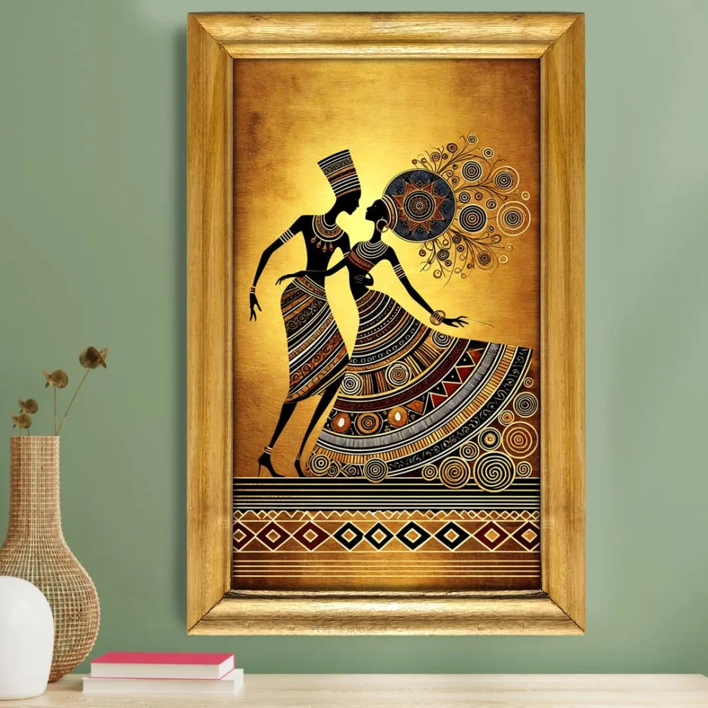 African Dance Wall Art, Laminated Digital Print, 28 x 48 cm, Wooden Frame, Natural Colour