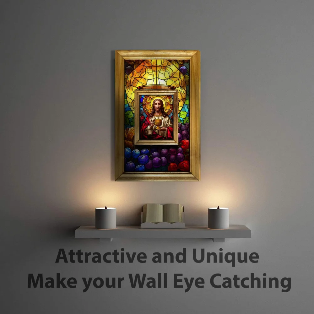 Jesus Christ Painting Wall Art Frame, 12 x 20 inches, Natural Wood Frame with Film Laminated Digital Re-Print