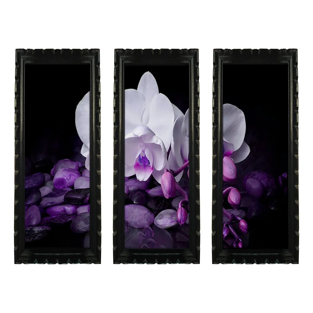 Mperor Flower Digital Re Print With Original Carving Designed Wood Frame Size 3 Peace (7.1x13) in