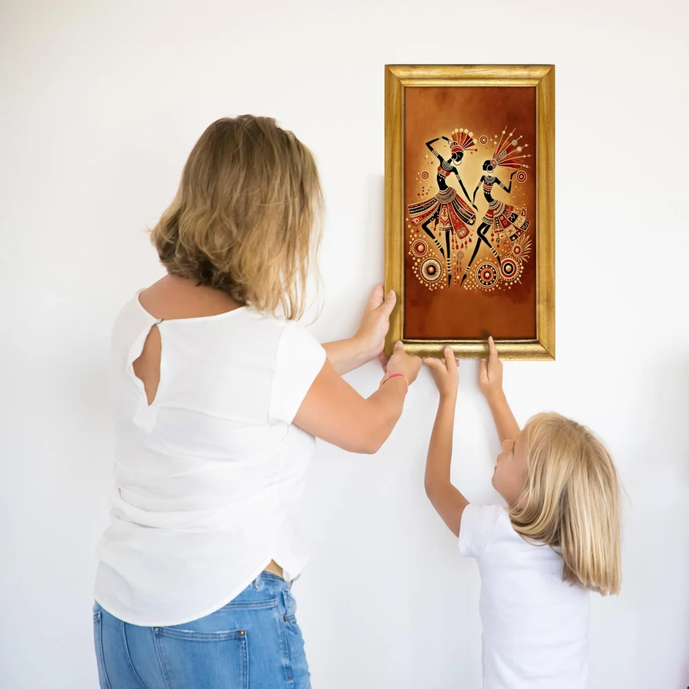 Traditional Dance Wall Art, Laminated Digital Print, 28 cm x 48 cm, Wooden Frame, Natural Colour