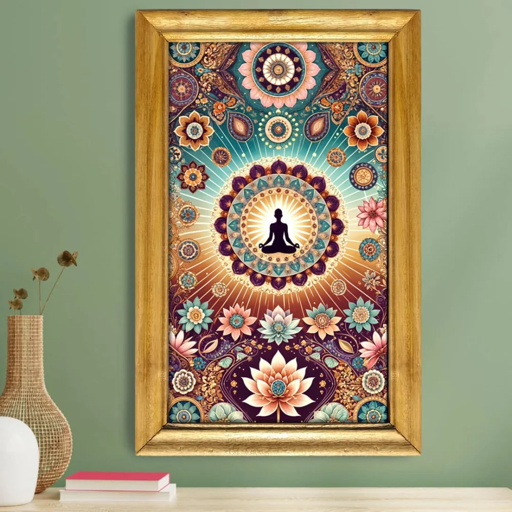 Buddha Celtic Wall Art, 30.5 cm x 50.8 cm, Wooden Frame, Laminated Digital Print, Mandala Lotus Design