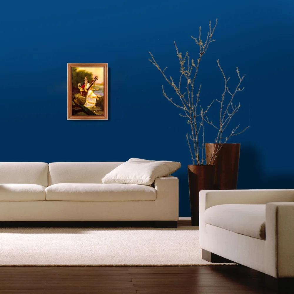 Lord Saraswati Laminated DIgital Re-Print with TEAK Wood Frame Digital Reprint 12.5 inch x 8 Painting