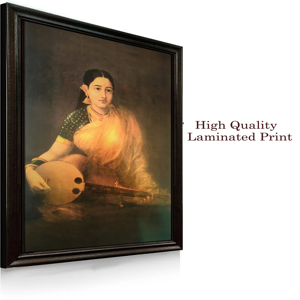 'Lady with Swarbat'' Digital Reprint With Lamination And Wood Frame, Size(13.6 x19.2 Inch)