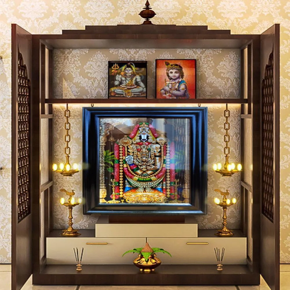 EMPEROR ART GALLERY Lord Venkateswara Swamy Photo Frame, 43.2 x 58.4 cm, Premium Black Wooden Frame, Digital Print with 3mm Glass
