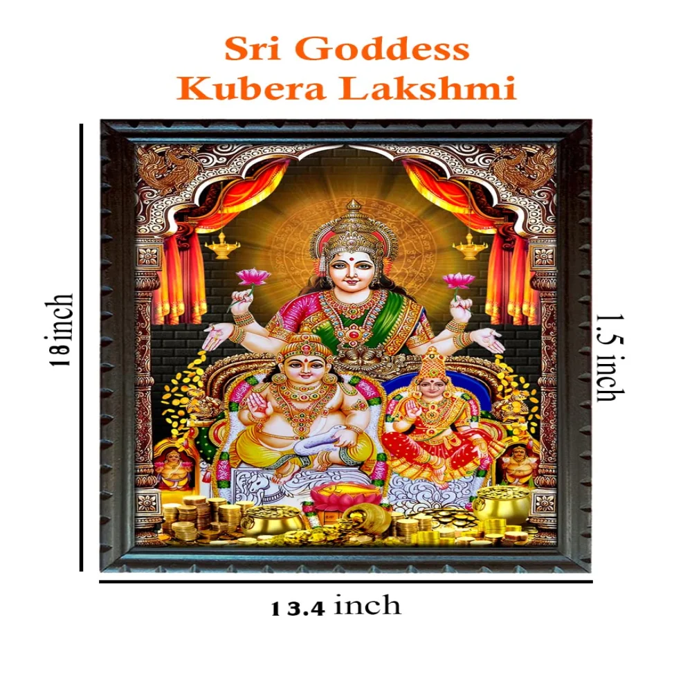 Sri Goddess Kubera Lakshmi Laminated Photo With Wood Frame