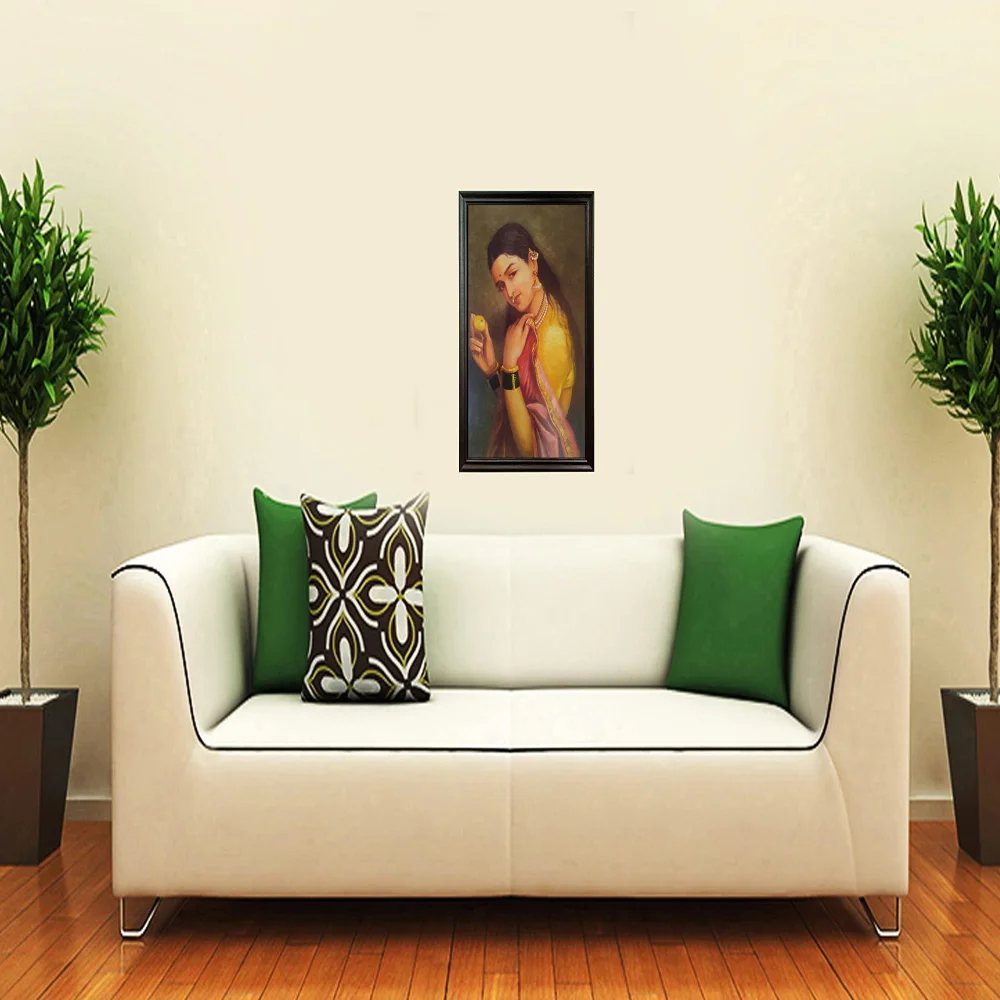 'A Lady Holding Fruit'' Digital Reprint With Lamination And Wood Frame, Size(13.2 x19 Inch)