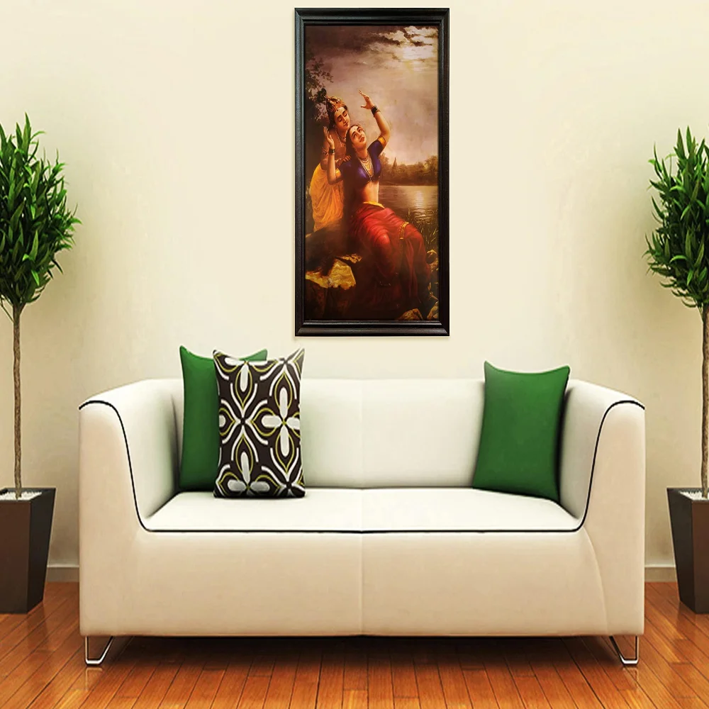 Mperor, Radha and Madhava'' Laminated digital Re-Print With Original Wood Frame(28x18) in