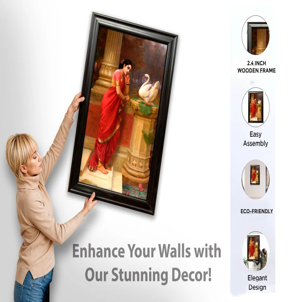 Hamsa Damandi Classical Indian Art Canvas Print with Premium Wooden Frame, 62.2 x 95.3 cm