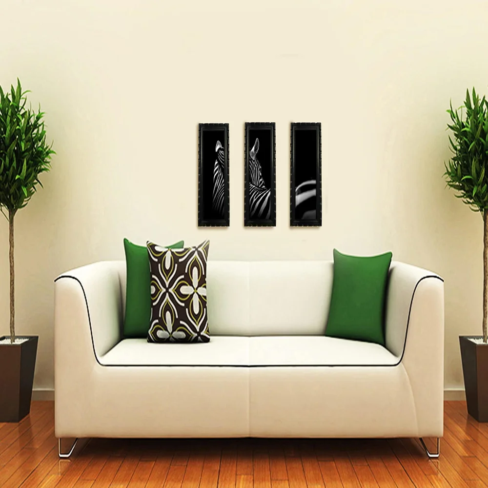 Mperor, Zebra Digital Re Print With Wood Frame With Carving Designed (5.2x13.6) In Peace Of 3