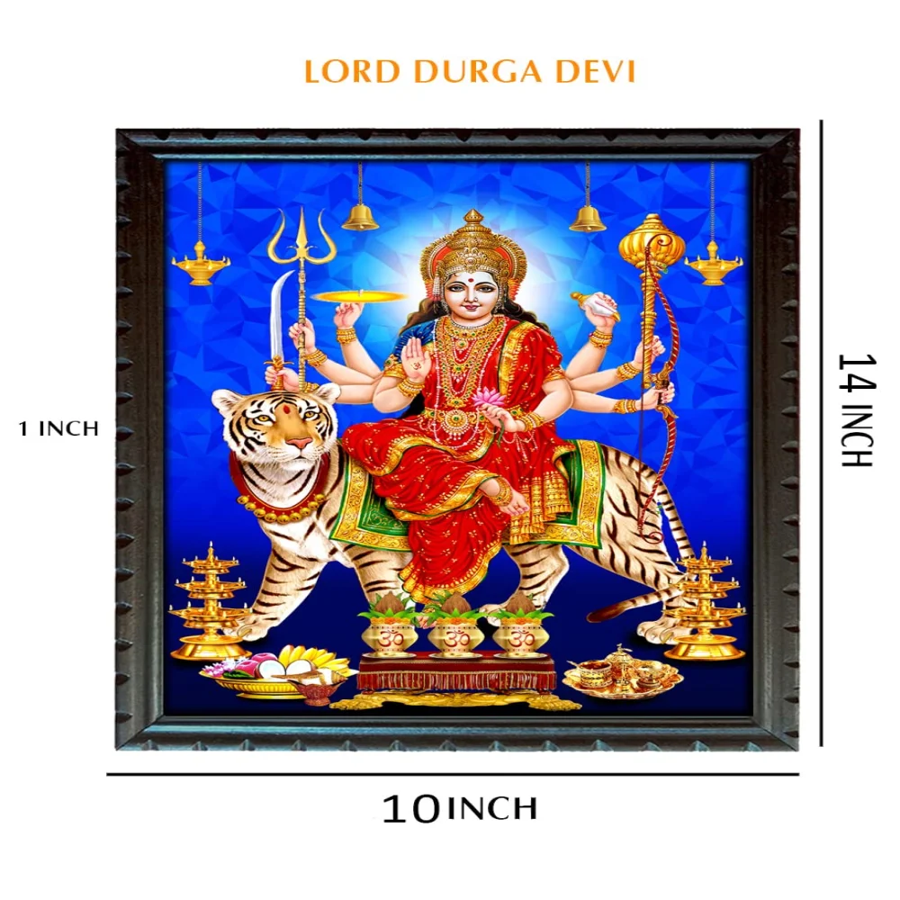 Durga Maa Digital Reprint With Wood Frame (14 X 10) inch Religious Frame Religious Frame (14 x 10, Blue)