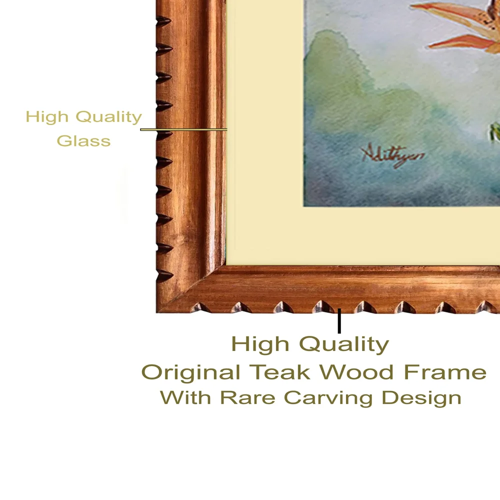 EMPEROR ART GALLERY, Original Handmade Water Painting With Teak Wood Frame For Wall (19x22) In