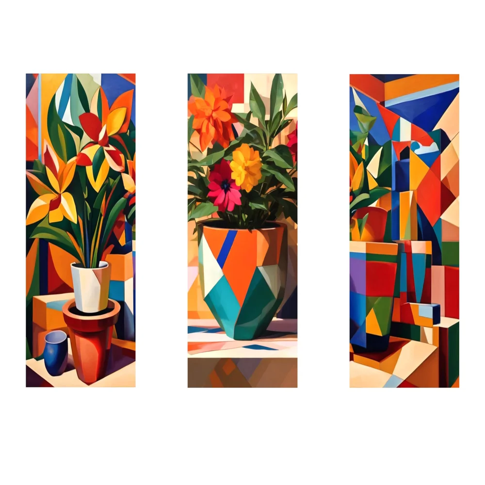 Abstract Art Flower Pot 3 Piece Painting Digital Reprint(13x7,13x13,13x7) inch