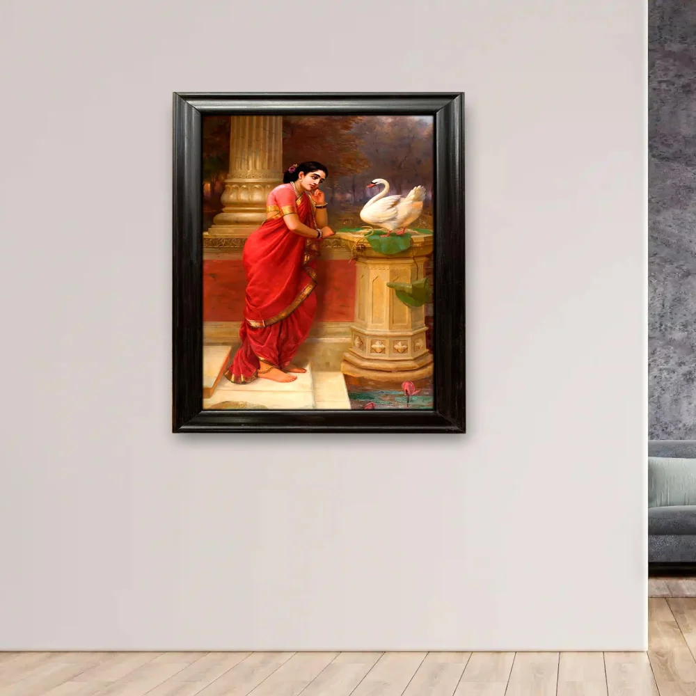 Hamsa Damandi Classical Indian Art Canvas Print with Premium Wooden Frame, 62.2 x 95.3 cm