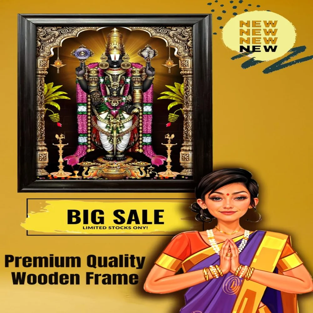 EMPEROR ART GALLERY®,Lord Venkateswara Swamy Canvas Digital Print with Wooden Frame, 23 x 36 inches, Black Frame
