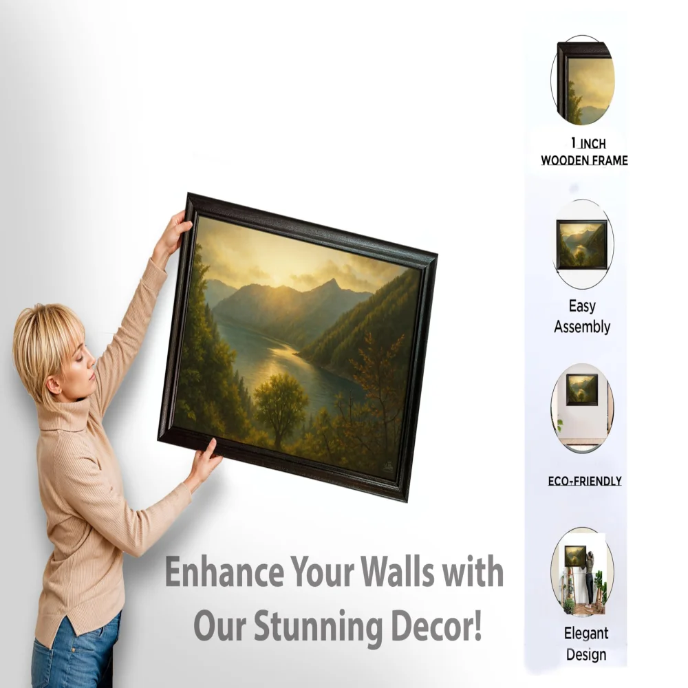 EMPEROR ART GALLERY®,Mountain Lake Landscape Canvas Wall Art with Premium Wooden Frame, 23 x 16 inches