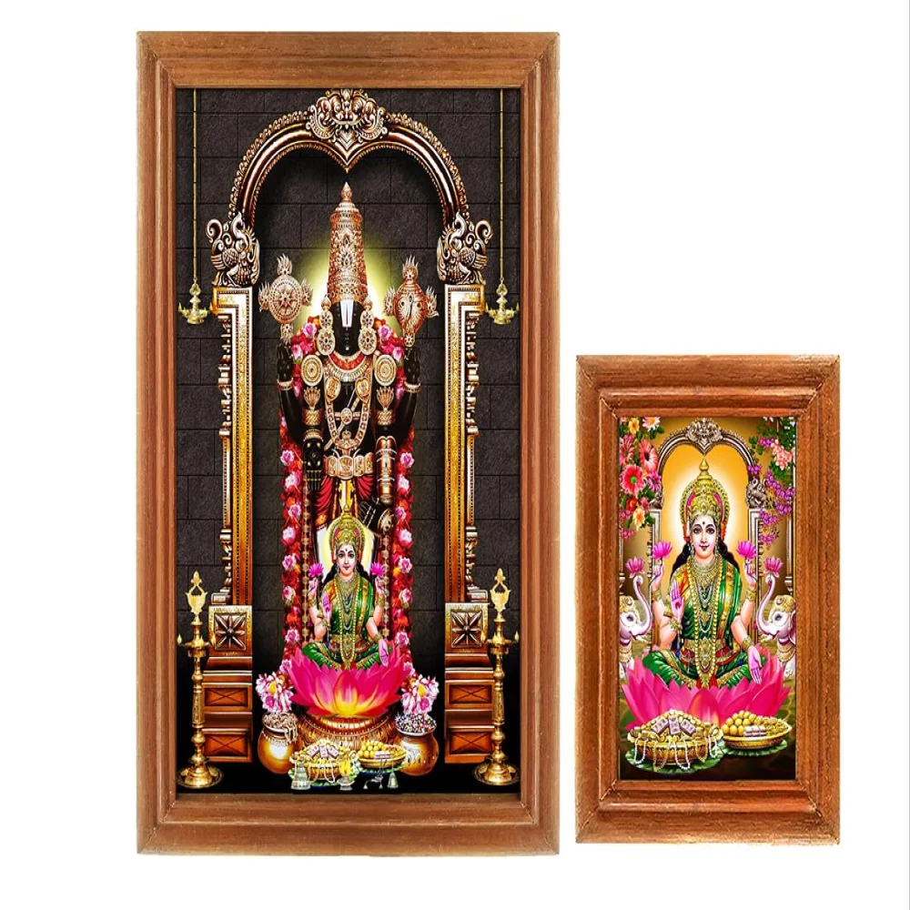 Lord Venkateswara Swamy With Lakshmi Photo Frame Original Teak Wood Frame