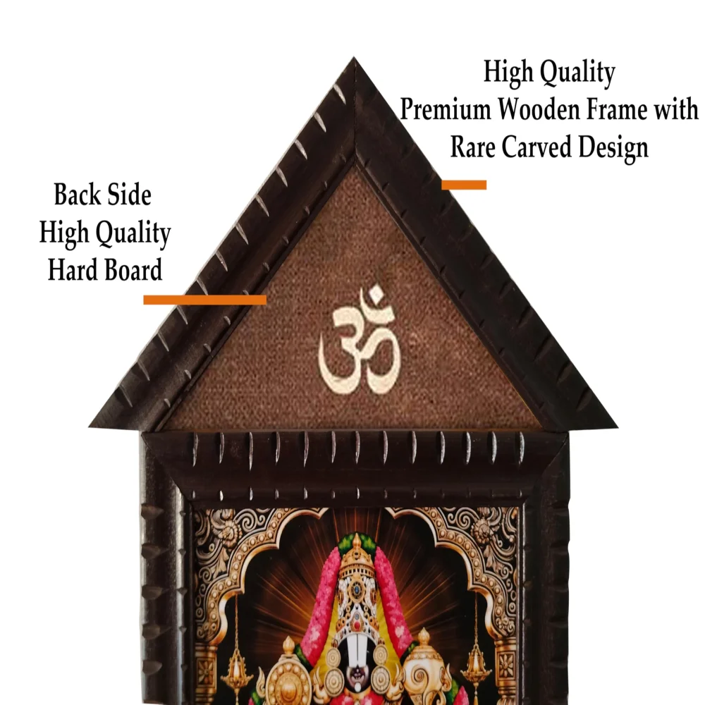 EMPEROR ART GALLERY®,Lord Venkateswara Swamy Religious Photo Frame with Premium Carved Wooden Design, Om Symbol, Temple Style, 33.4 x 19.4 Inch