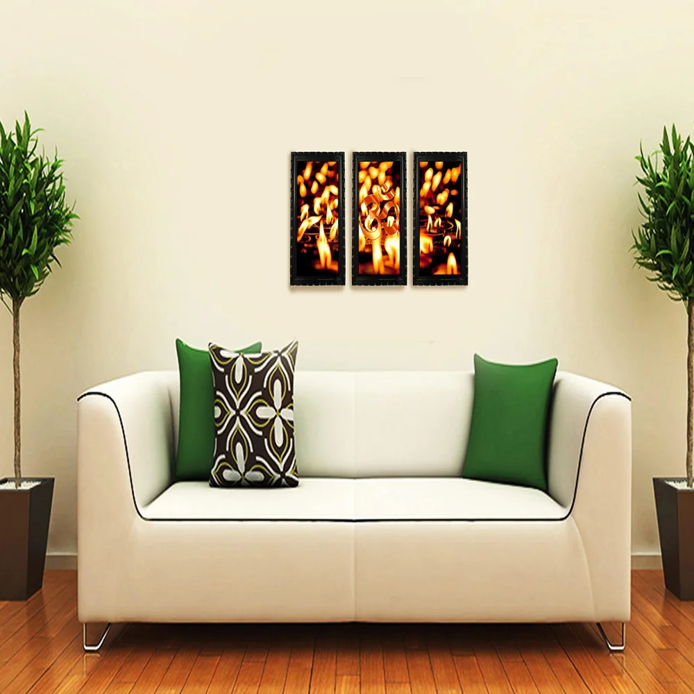 Mperor, Om Digital Re Print With Original Carved Design Wood Frame(7x13) in Peace of 3