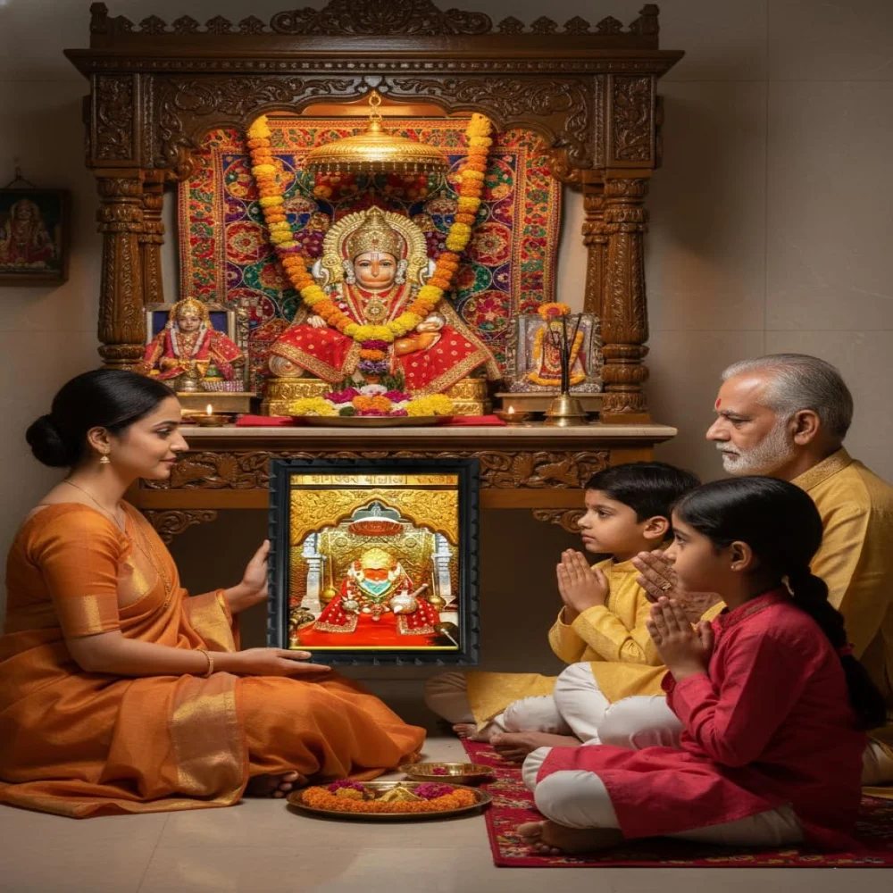 EMPEROR ART GALLERY Lord Bageswar Dham Premium Wooden Photo Frame, Black Frame with Gold Design, 14x10.7 Inch, Film Laminated Digital Print, Religious Wall Decor