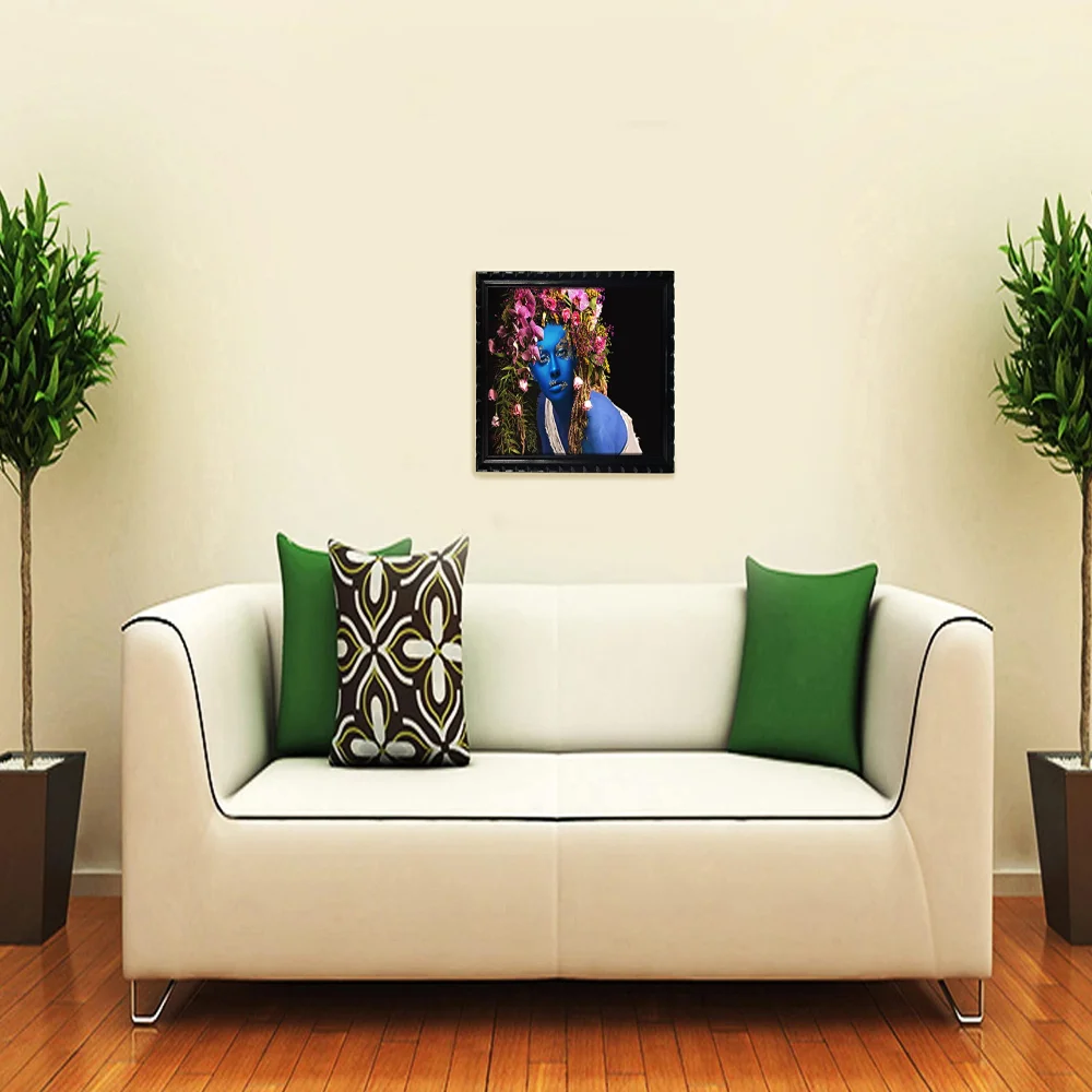 Mperor, Lady With Flower Digital Re Print With Wood Frame With Carving Designed (13x18.1) In