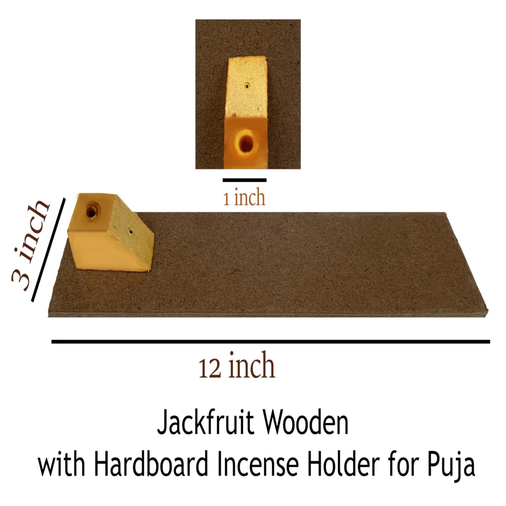 Jackfruit Wooden Incense Holder with Hardboard Base, 30.5 x 7.6 cm, for Puja