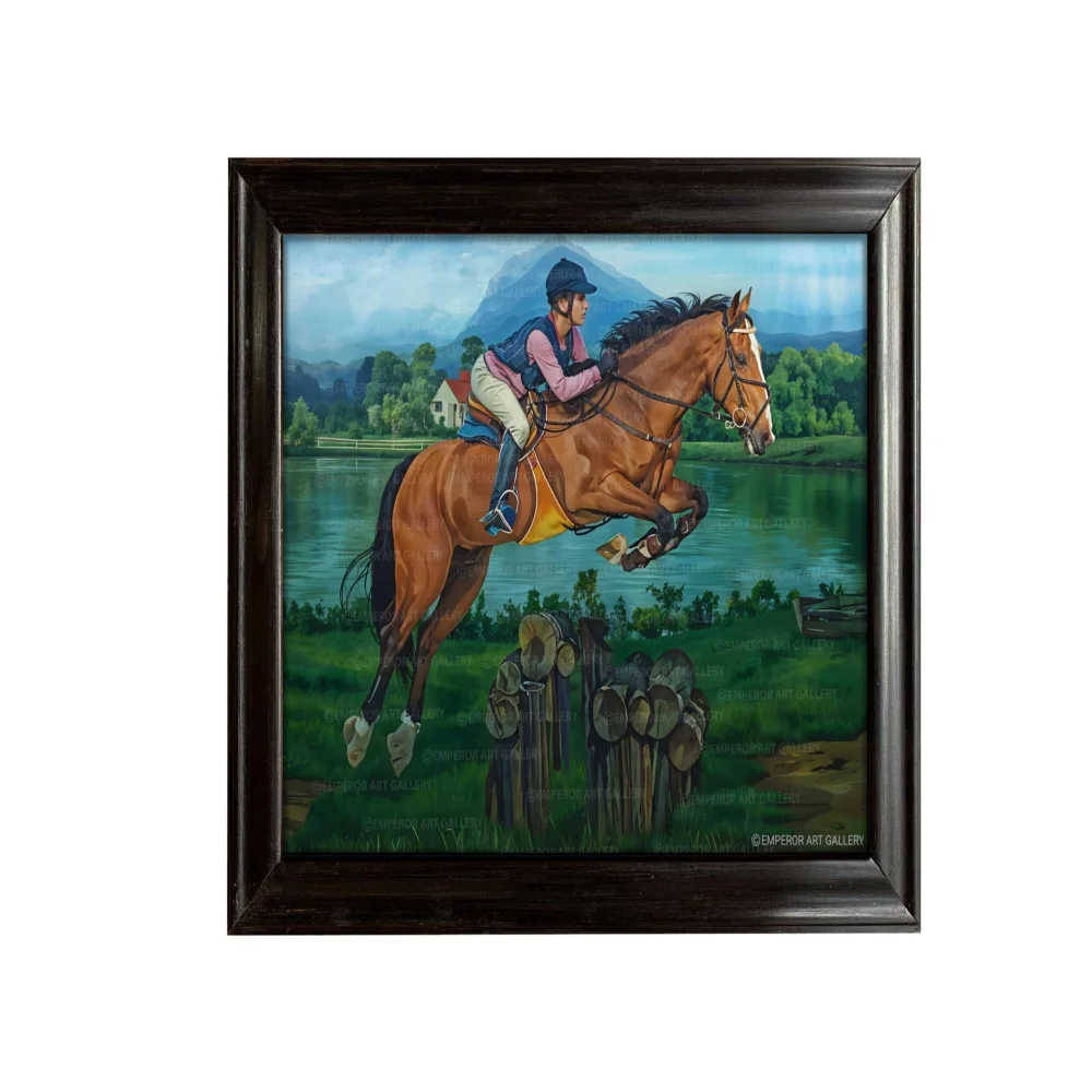 EMPEROR ART GALLERY®, Horse Riding Canvas Wall Art, Premium Wooden Frame, 32 x 24.8 inches