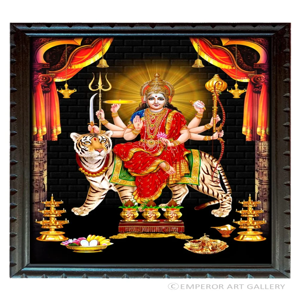 Durga Maa Digital Reprint With Wood Frame (14 X 10) inch Religious Frame Religious Frame (14 x 10, Black)